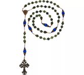 Rosario antiguo de cuentas de mármol de Connemara en tono bronce verde, 24"
